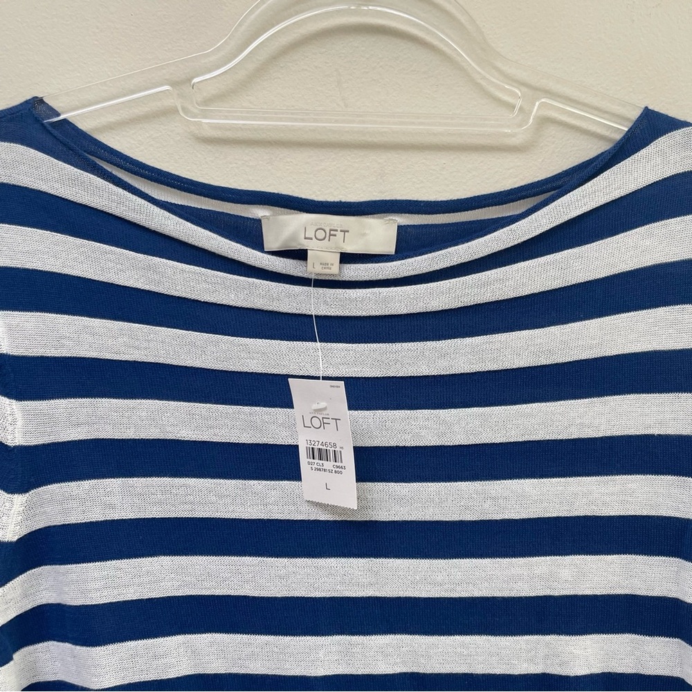 LOFT Blue/White Stripe Light Sweater - Picture 2 of 7